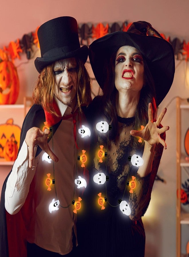 EOBOH 4PCS Halloween Necklace Accessories, 4 Kinds Light up Halloween Necklaces, Glow Necklace with Pumpkin Bats Ghost Skulls Decor, Colorful Glow Accessories Bulk for Trick or Treat Party Favors - Image 5